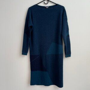 Vince Navy Blue Patchwork Cashmere Blend Sweater Dress | Size Small (S)